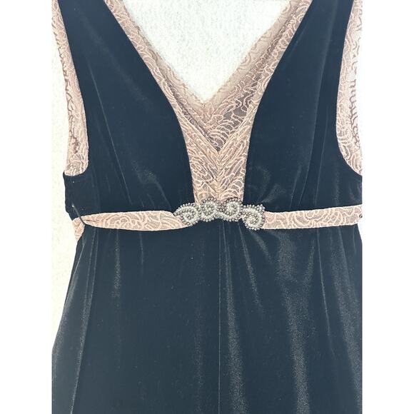 Free People Velvet Dress Drape Front Lace Trimmed Sleeveless Black Pink NWT - Picture 5 of 10
